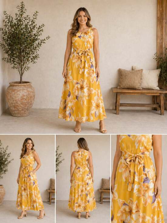 Kate and Lily Dresses & Skirts - Kate & Lily Yellow Floral Lily Print Maxi Dress Cowl Neck Size 4
